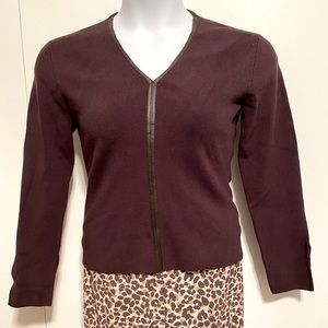 Max Studio Sweater w/Faux Leather Trim